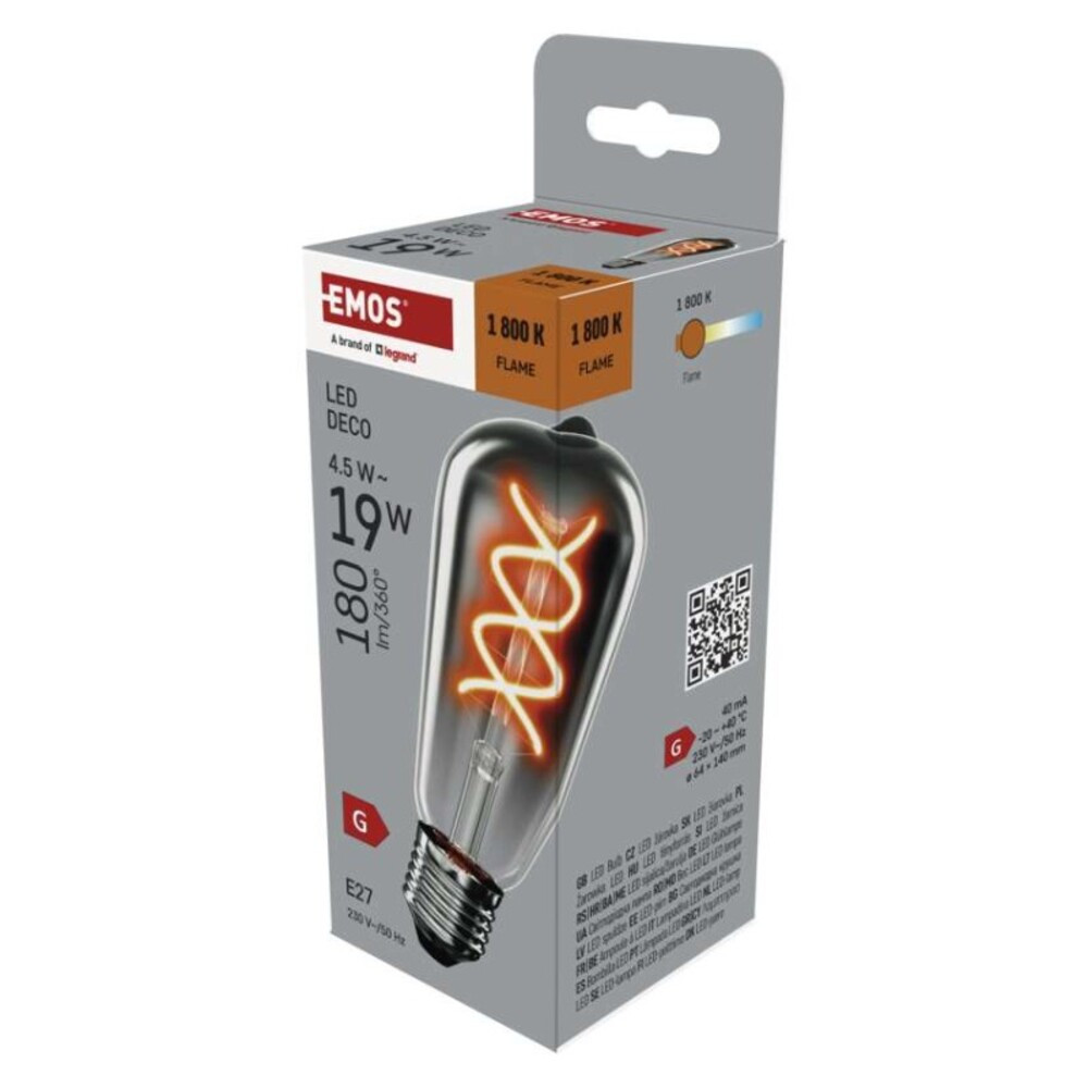 LED izzó DECO SMOKED ST64, E27, 4,5 W (19 W), 180 lm, borostyán, 1800K, 230V, CRI>80, EMOS, Z57311