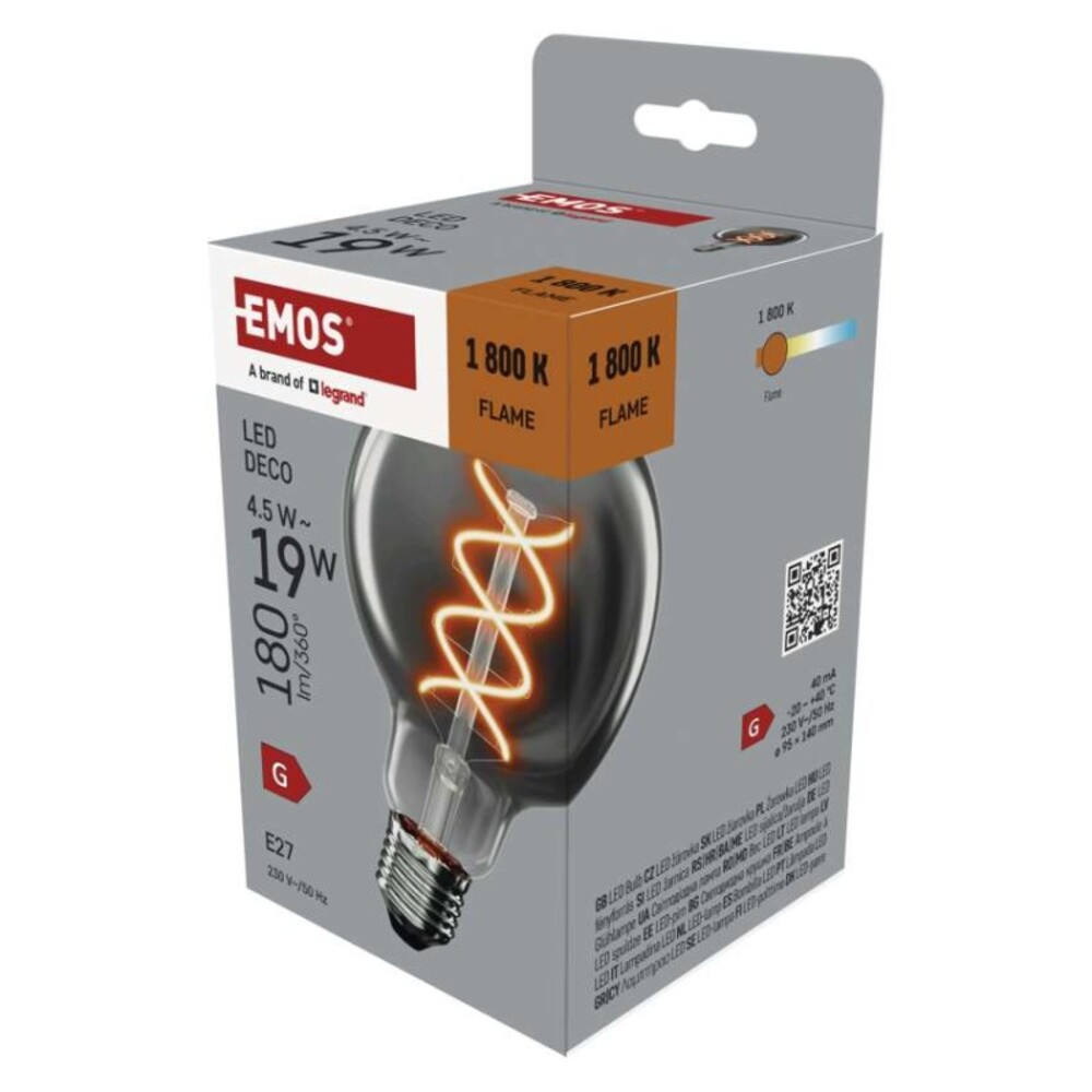 LED izzó DECO SMOKED G95, E27, 4,5 W (19 W), 180 lm, borostyán, 1800K, 230V, CRI>80, EMOS, Z52311