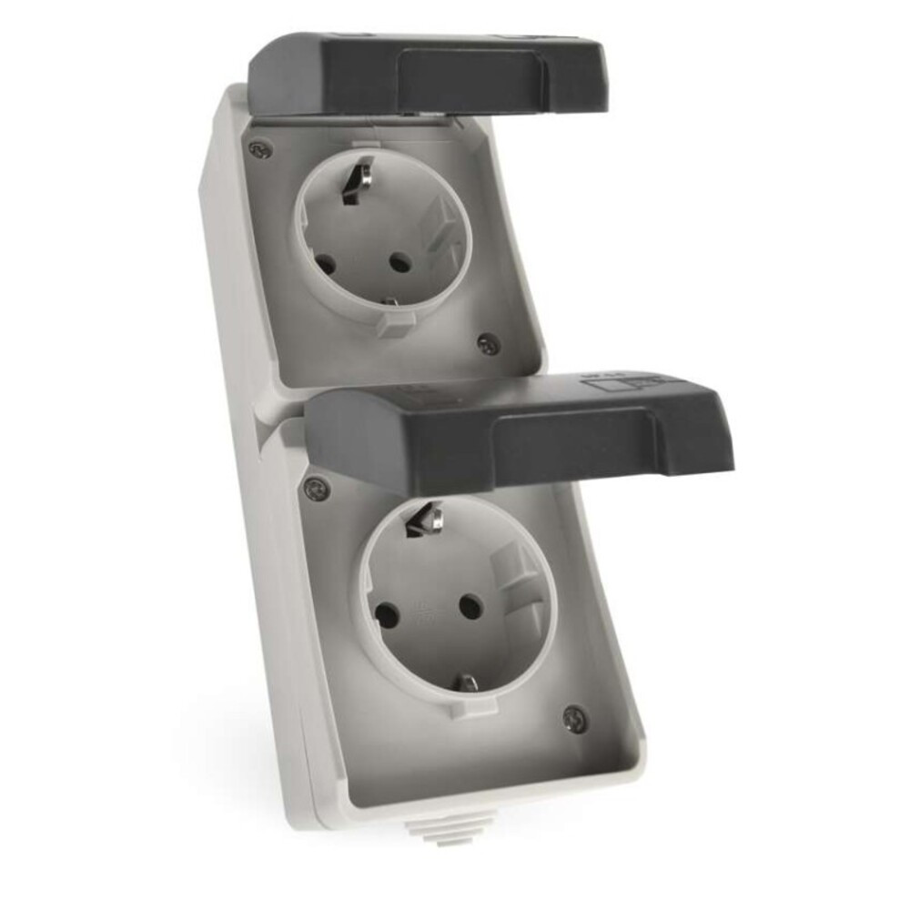 EMOS fali aljzat, dupla IP44 SCHUKO, 250V, szürke, fekete, A1396.3