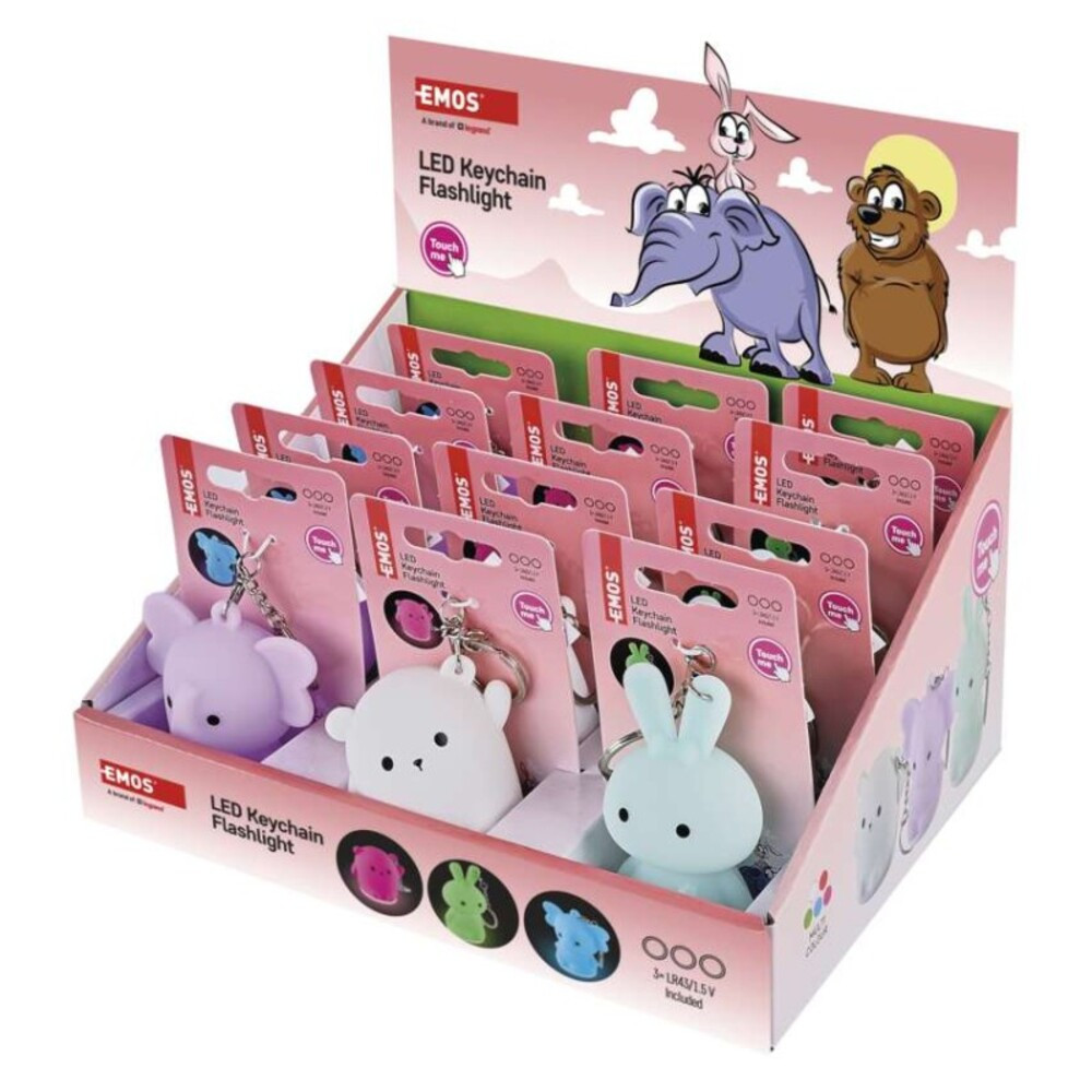 LED szilikon kulcstartó – állatkák, 12 db, display box, 5, EMOS, P4723