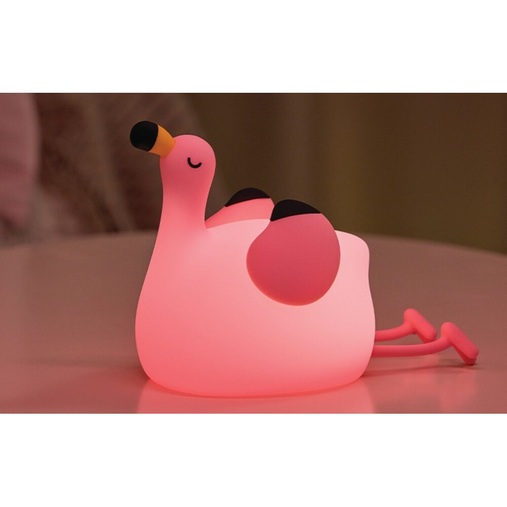 Gyermek éjszakai szilikon lámpa, flamingó, 2W, 6000K, hideg fehér, 30lm, 1200mAh 5V/1A, dimmelhető