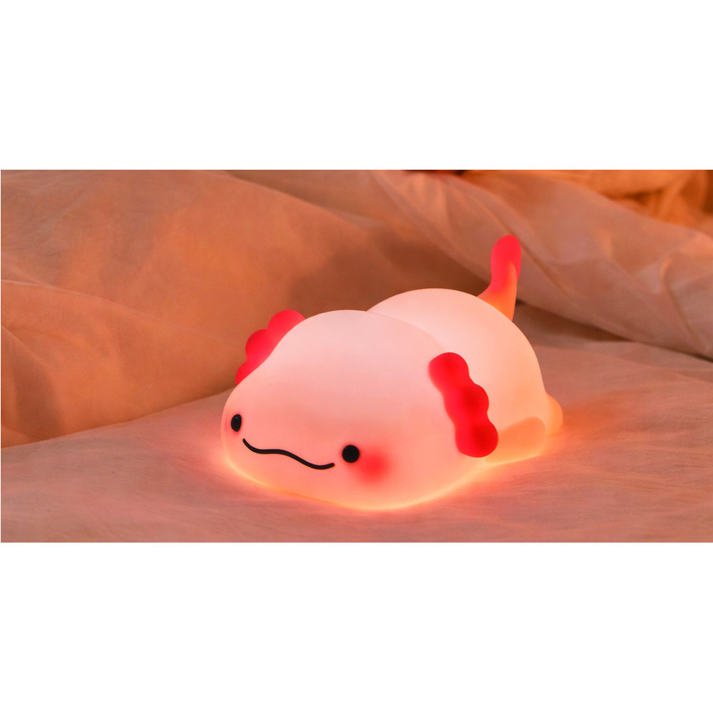 Gyermek éjszakai szilikon lámpa, axolotl, 2W, 6000K, hideg fehér, 30lm, 1200mAh 5V/1A, dimmelhető