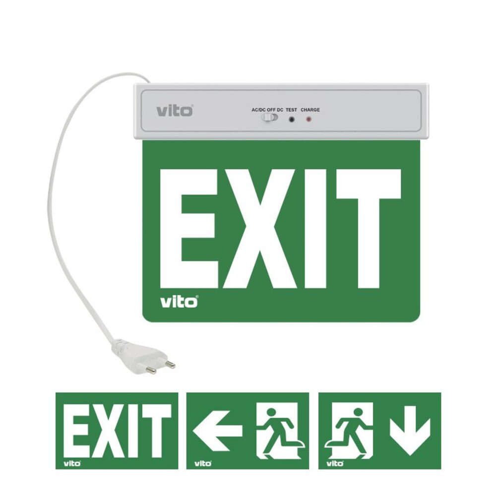 LED tölthető kijáratmutató vészvilágító lámpa EXIT-10 2W 6500K 100lm Li-ion piktogramokkal IP20 5020141 VITO
