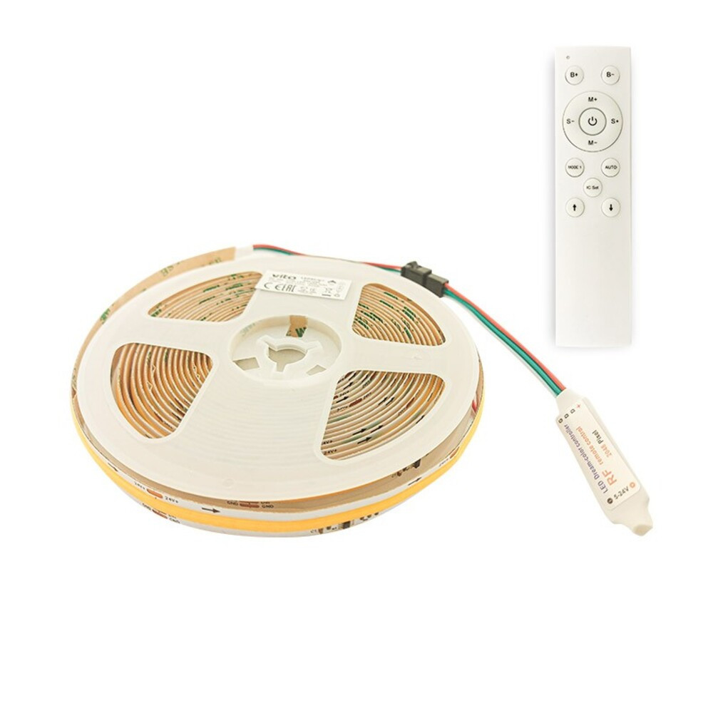 COB LED szalag LEDStrip+ 24V 360xCOB IC 3000K 12W/m 1200lm/m IP20 3m öntapadós hátoldallal 10mm 5m/tekercs vághatóság 8,33cm 5541090 VITO