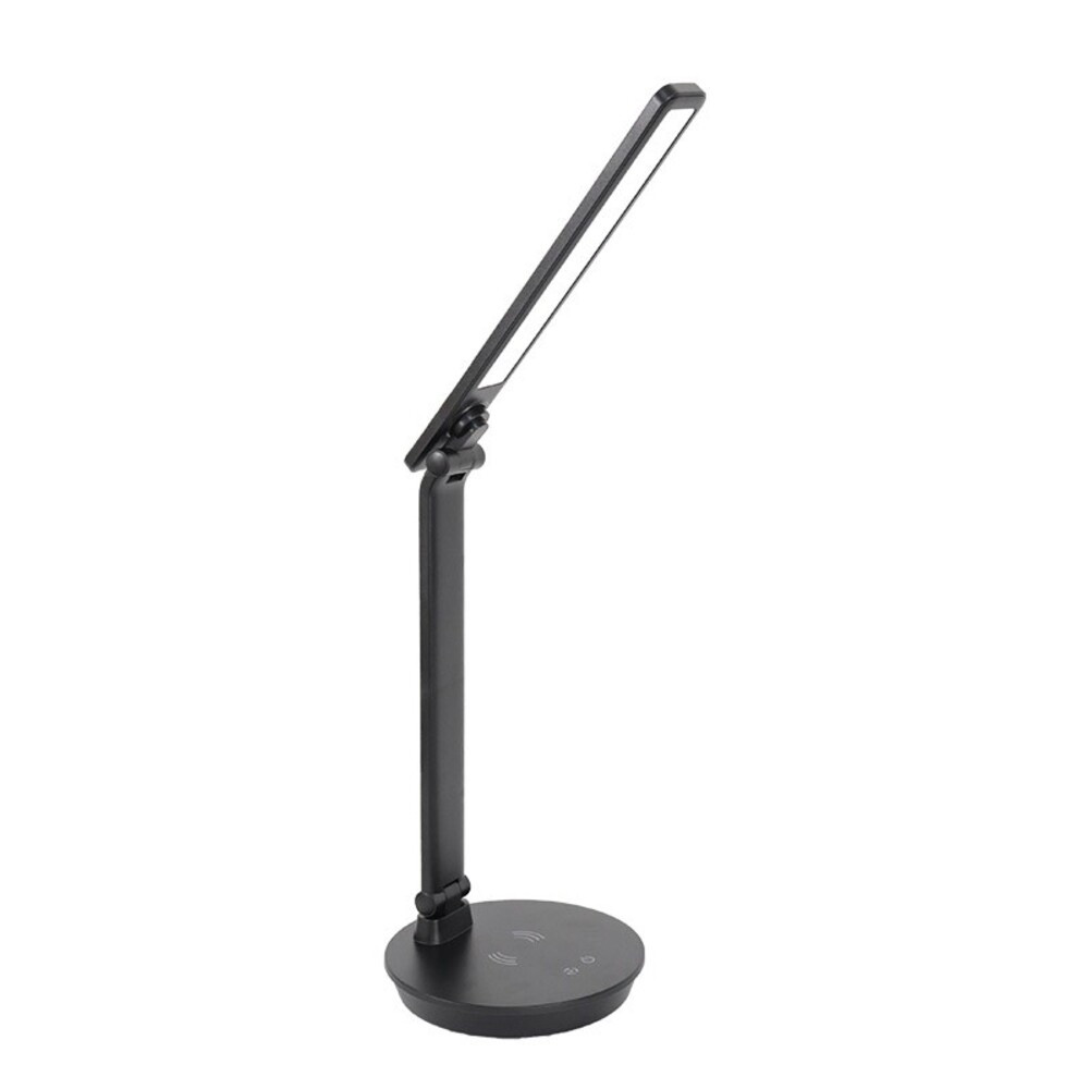 HOME&OFFICE LED asztali lámpa MEGATRON 5W 3CCT(3500K/5000K/6500K) 300lm fekete fokozatmentes vezeték nélküli telefontöltő-dim 5V-USB 5301700 VI