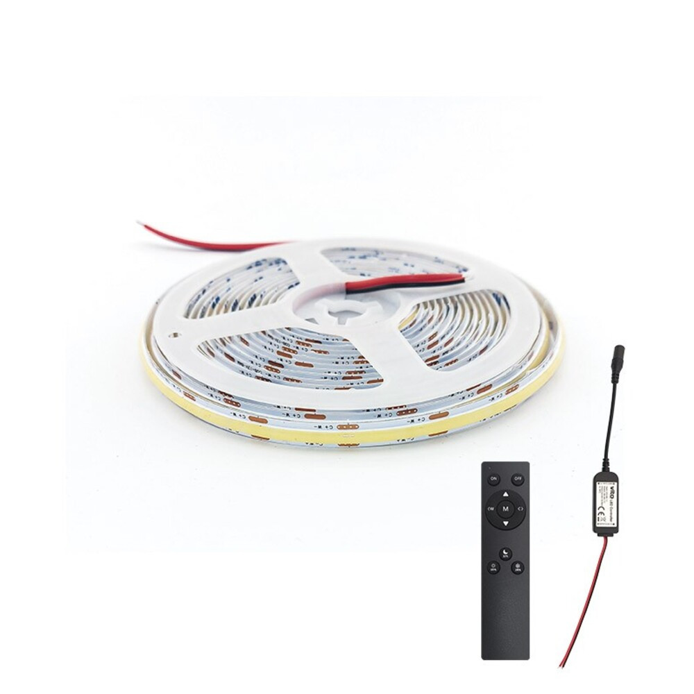COB LED szalag LEDStrip+ 12V 480xCOB 12W/m vágási pont 2,5cm/3CCT 3m ragasztó 8mm IP20 5m/tekercs + vezérlő 5541021 VITO
