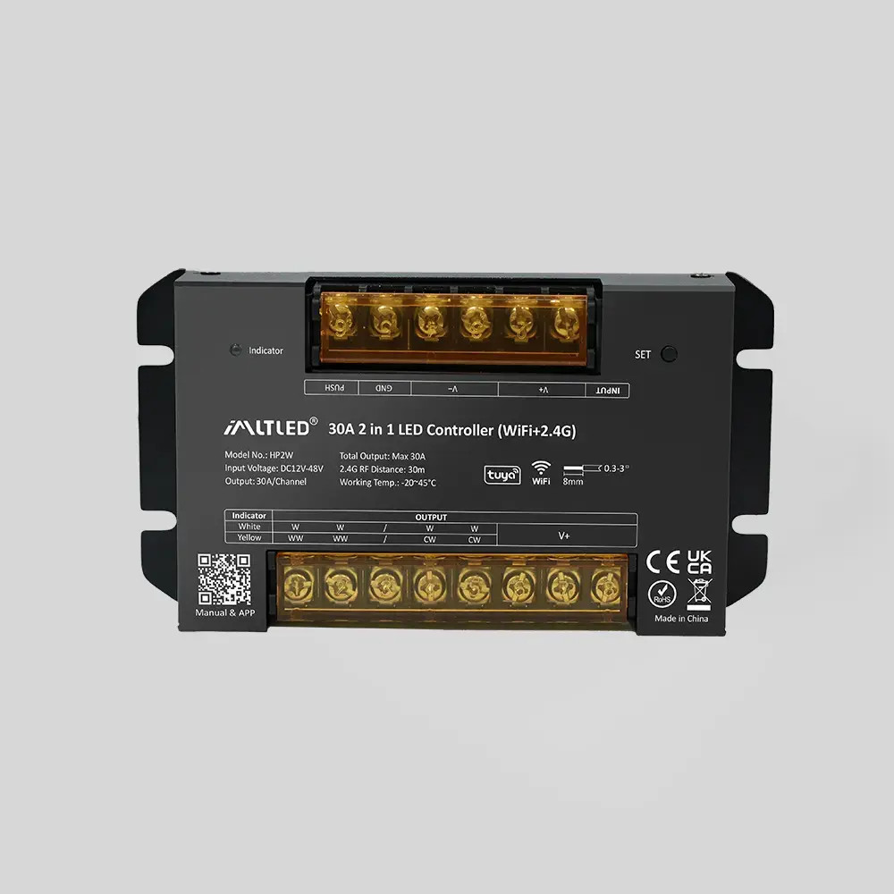 IMLTLED Univerzális nagy teljesítményű csoport (zóna) vezérlő, 2in1, monokróm/CCT, dimmelhető, 30A, WiFi, 2.4G, okos, Miboxer (Mi-Light) kompatibilis, HP2W