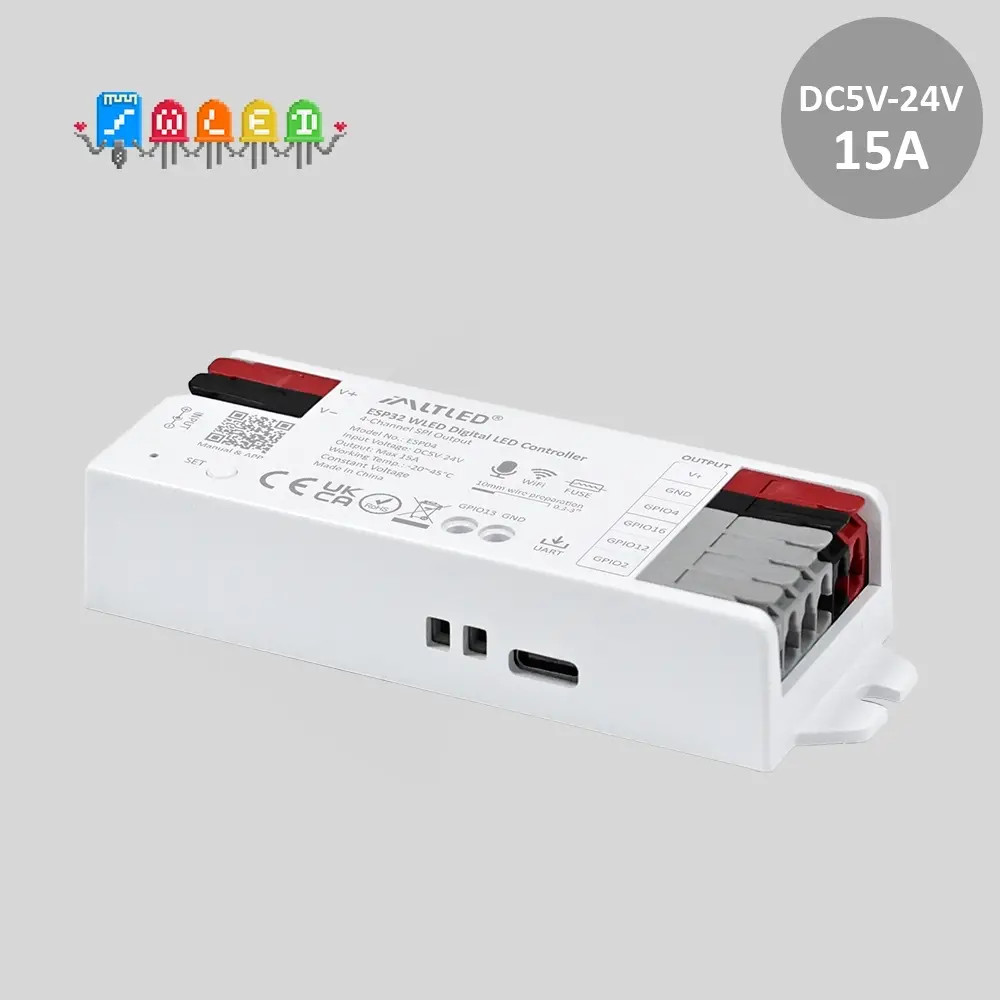 IMLTLED ESP32 WLED digitális LED vezérlő, WiFi, 4 csatornás, zene szinkron, okos, Miboxer (Mi-Light) kompatibilis, ESP04
