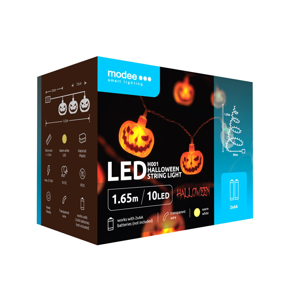 Modee Halloween LED Füzér dekor Elemes H001 (10LED/165cm/15cm), 3000K, meleg fehér, IP20