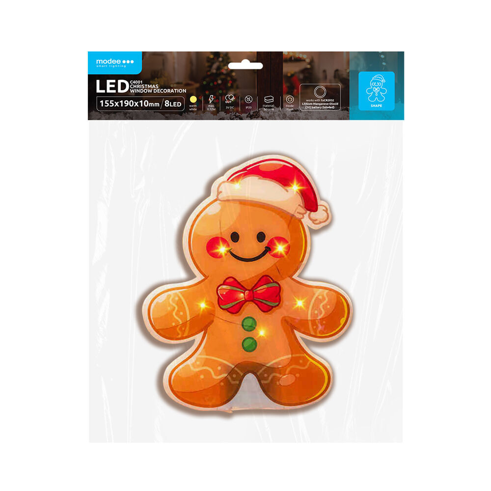 Modee Karácsonyi LED dekoráció Ablakra Elemes C4001 (8LED 155x190x10mm), 3000K, meleg fehér, IP20