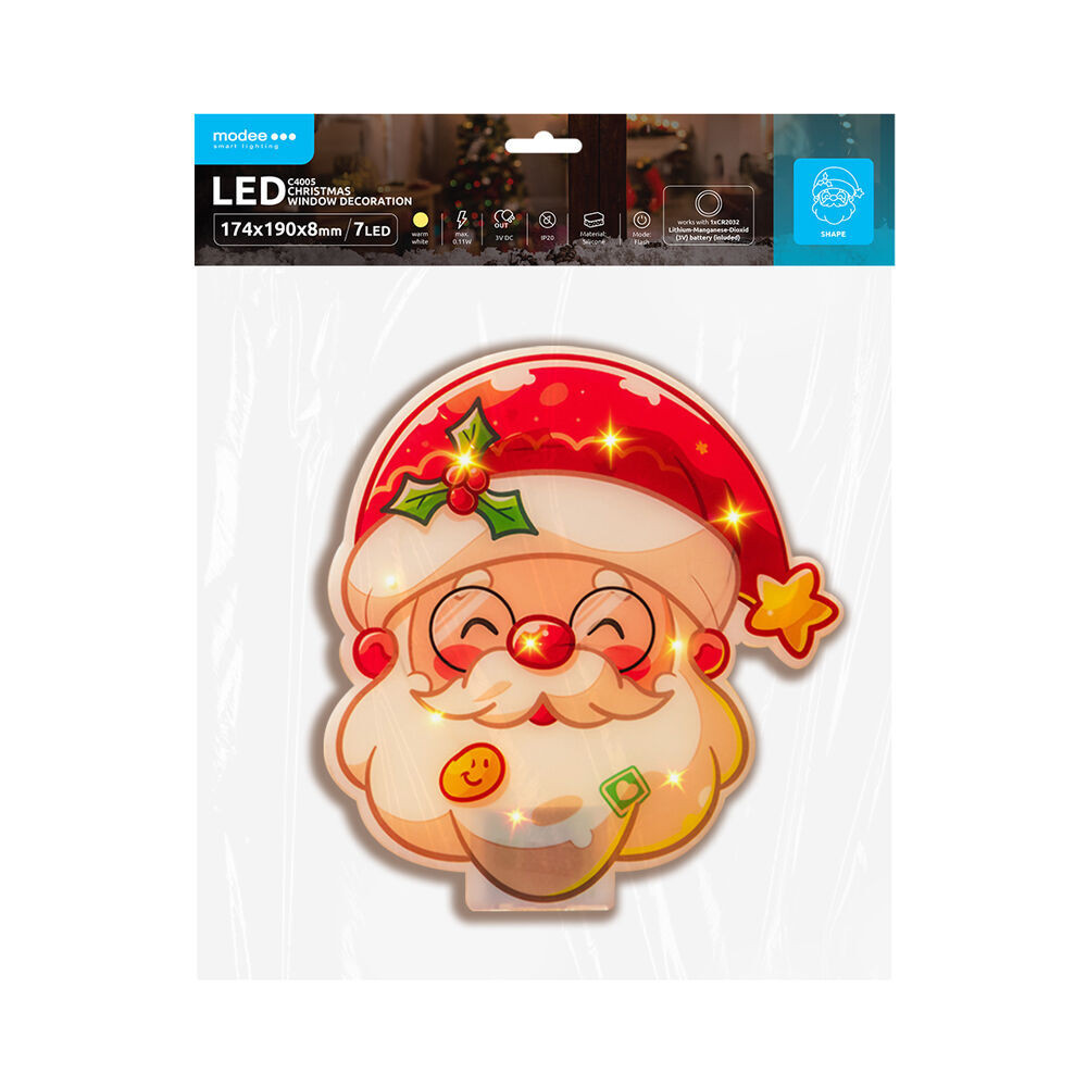 Modee Karácsonyi LED dekoráció Ablakra Elemes C4005 (7LED 174x190x8mm), 3000K, meleg fehér, IP20