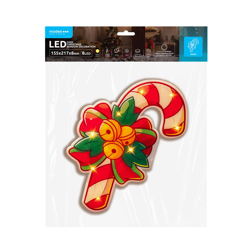 Modee Karácsonyi LED dekoráció Ablakra Elemes C4009 (8LED 155x217x8mm), 3000K, meleg fehér, IP20