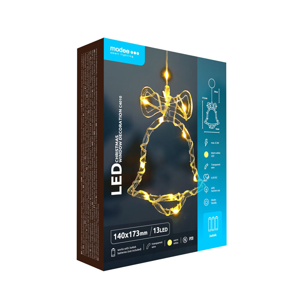 Modee Karácsonyi LED dekoráció Ablakra Elemes C4010 (13LED H173x140mm), 3000K, meleg fehér, IP20