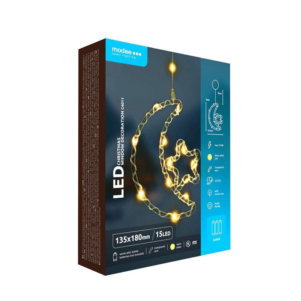 Modee Karácsonyi LED dekoráció Ablakra Elemes C4011 (15LED H180x135mm), 3000K, meleg fehér, IP20