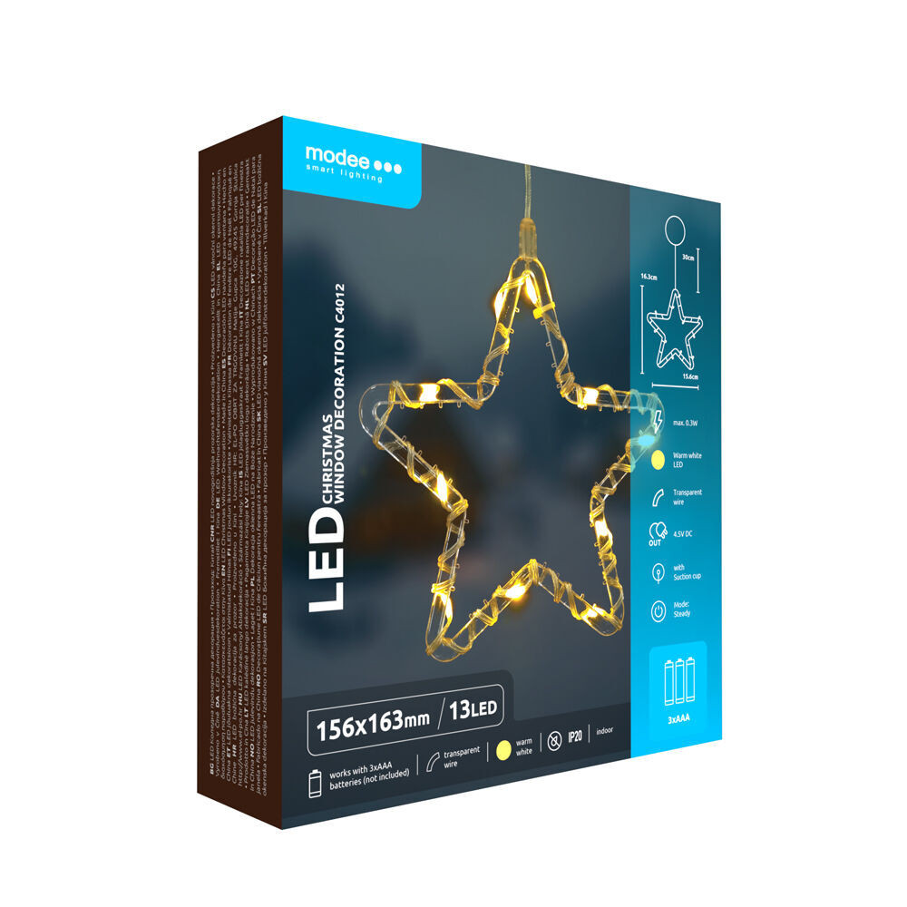 Modee Karácsonyi LED dekoráció Ablakra Elemes C4012 (13LED H163x156mm), 3000K, meleg fehér, IP20