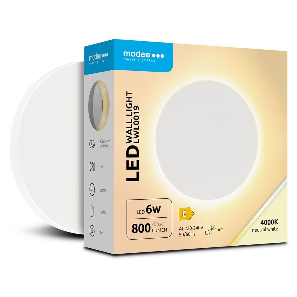 Modee LED Fali Lámpa (LWL0019) 6W IP65 Ø130x42mm 4000K (800lm) Fehér, 110°, CRI>80, természetes fehér