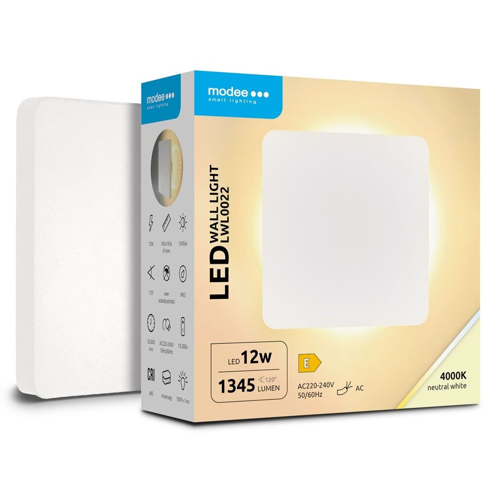 Modee LED Fali Lámpa (LWL0022) 12W IP65 165x165x61mm 4000K (1345lm) Fehér, 110°, CRI>80, természetes fehér