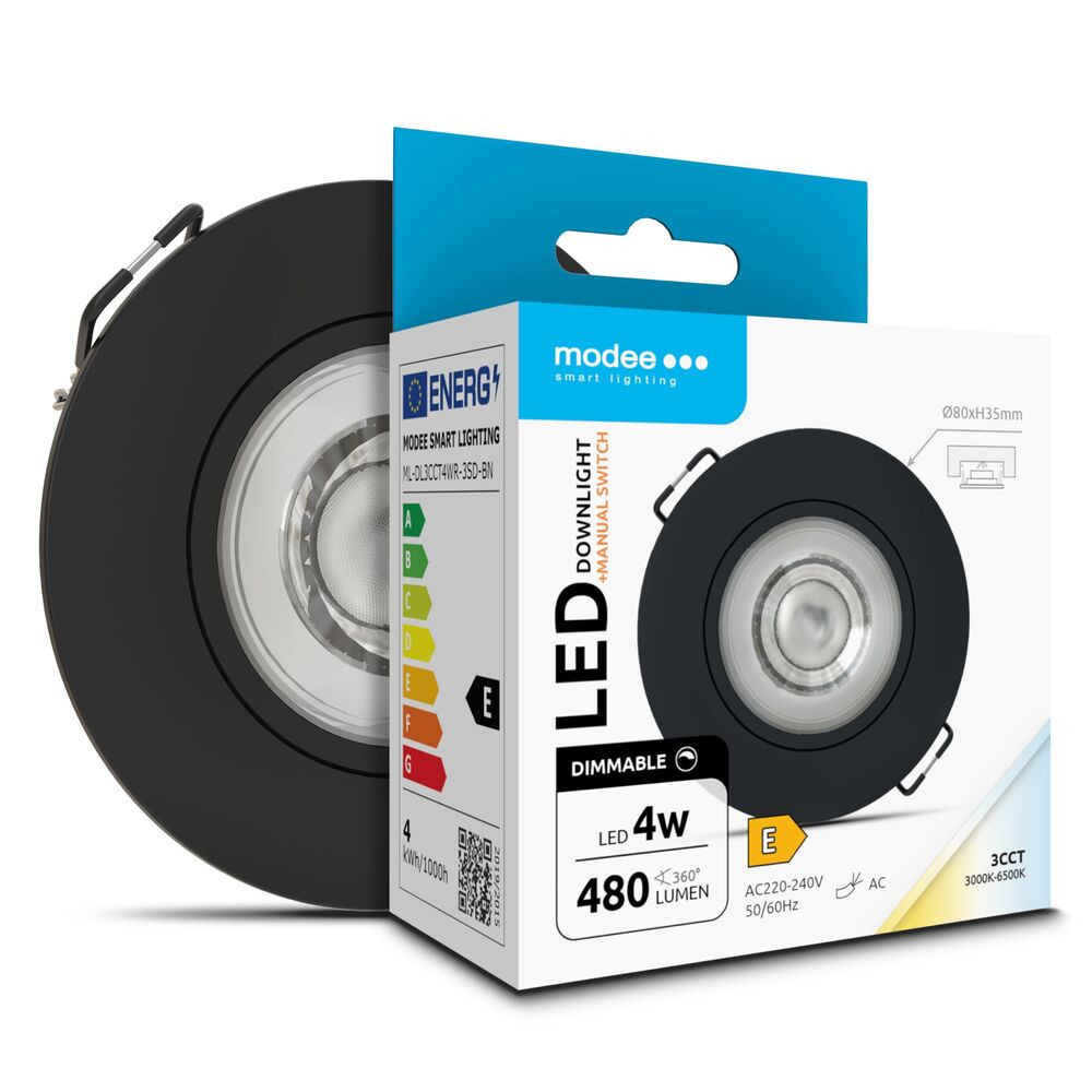 Modee LED Mélysugárzó Kerek 4W 3CCT IP44 Ø80xH32mm (480lm) fekete dimmelhető, 36°, CRI>80