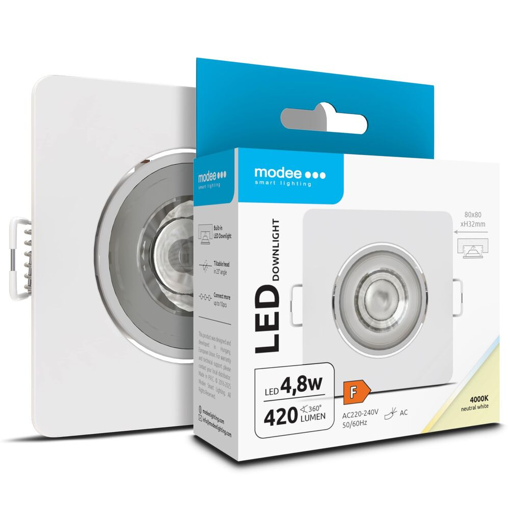 Modee LED Mélysugárzó Négyzet 4,8W 4000K IP20 80xH32mm ROT(420lm) fehér, 36°, CRI>80, természetes fehér