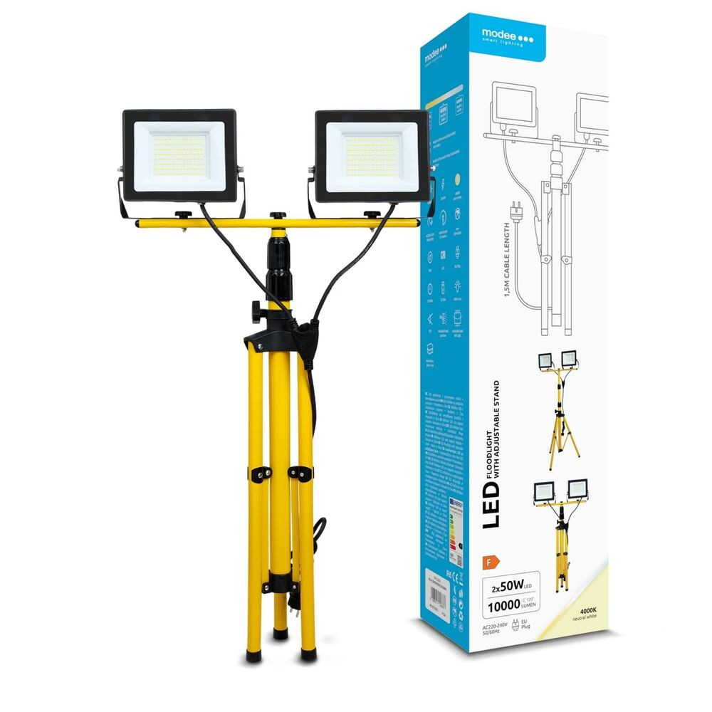 Modee LED Reflektor Munkalámpa állvánnyal 2x50W 120° 4000K (10000lm), CRI>70, természetes fehér, IP65