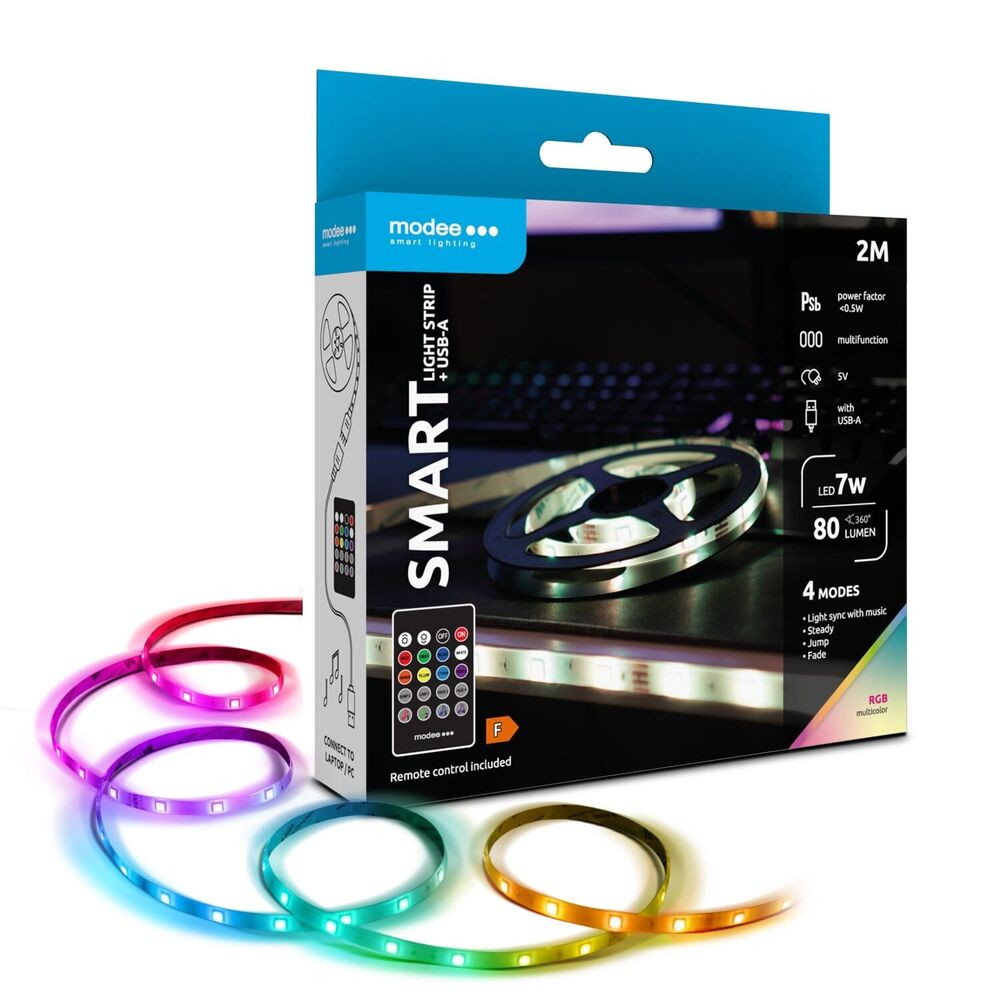 Modee LED Smart (Remote) Szalag 7W IP20 RGB + USB (80lm) 2M, 120°, CRI>80, USB-A