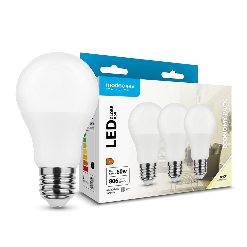 Modee Lighting LED Izzó Globe A60 8,5W E27 200° 4000K (806lm) B3, CRI>80, természetes fehér, IP20