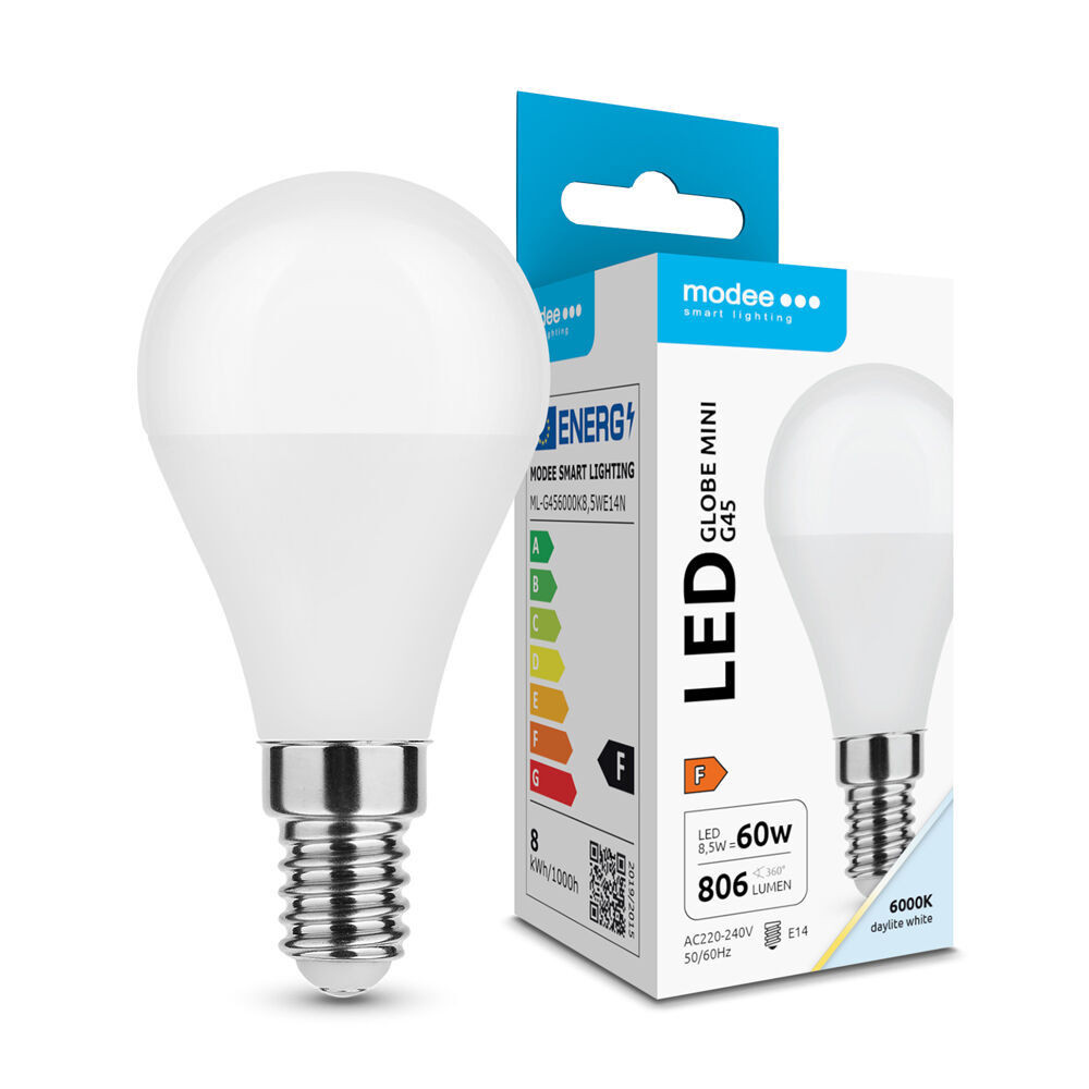 Modee Lighting LED Izzó Globe Mini G45 8,5W E14 200° 6000K (806lm), CRI>80, hideg fehér, IP20