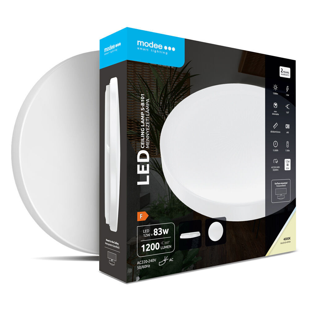 Modee Mennyezeti LED Lámpa 12W 4000K Ø260x55mm S-01 (1200lm), CRI>80, természetes fehér, IP20