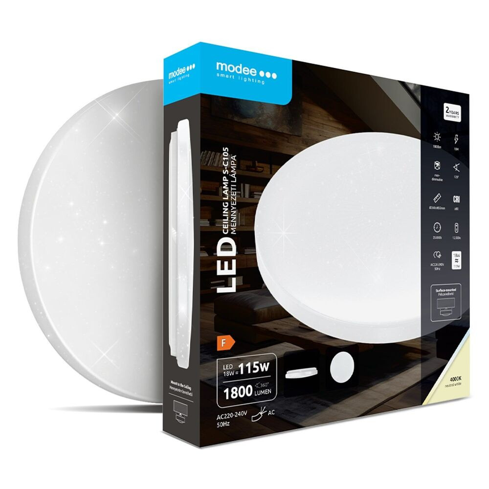 Modee Mennyezeti LED Lámpa 18W 4000K Ø260x55mm S-C105 Csillagos (1800lm), 120°, CRI>80, természetes fehér, IP20