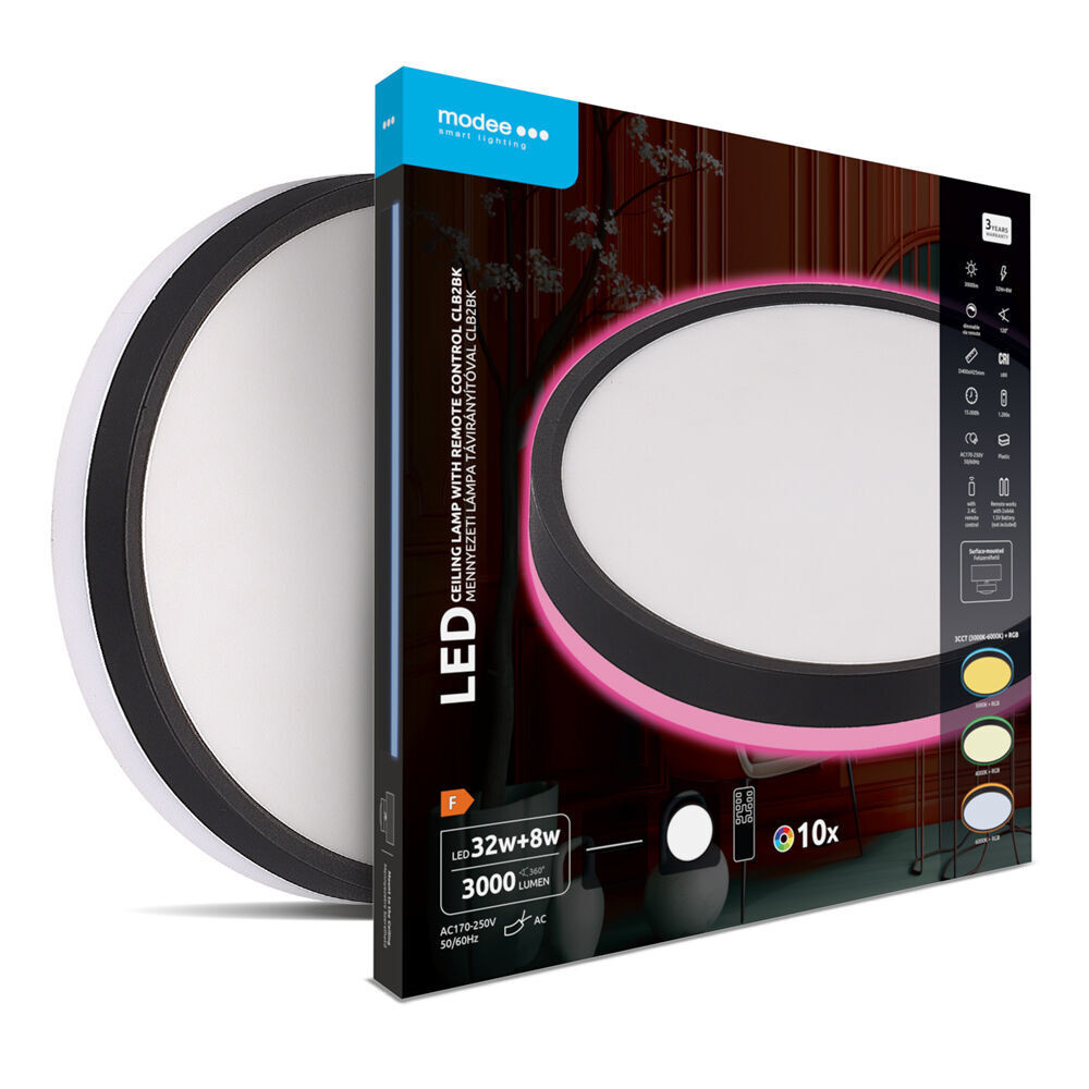 Modee Mennyezeti LED Lámpa CLB2BK 32+8W 3CCT+RGB Ø400mm távirányítóval (3000lm), 120°, CRI>80, IP20