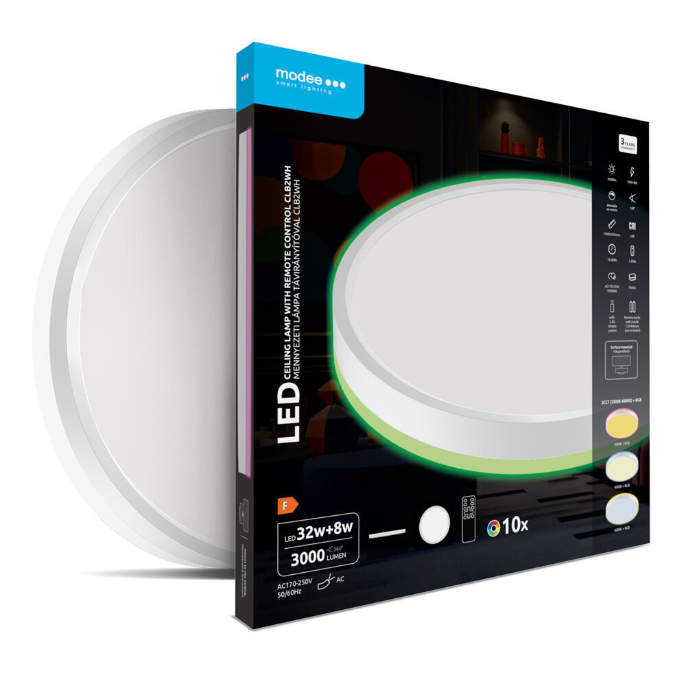 Modee Mennyezeti LED Lámpa CLB2WH 32+8W 3CCT+RGB Ø400mm távirányítóval (3000lm), 110°, CRI>80, IP20