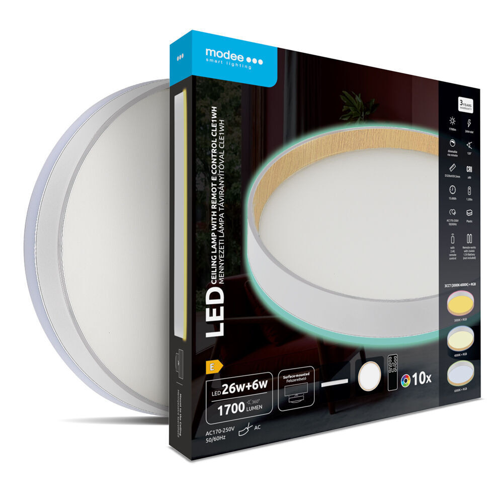Modee Mennyezeti LED Lámpa CLE1WH 26+6W 3CCT+RGB Ø320mm távirányítóval (1700lm), 120°, CRI>80, IP20