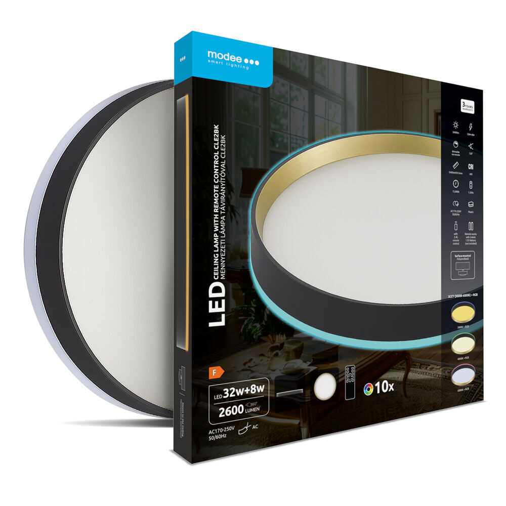 Modee Mennyezeti LED Lámpa CLEBK 32+8W 3CCT+RGB Ø400mm távirányítóval (2600lm), 120°, CRI>80, IP20