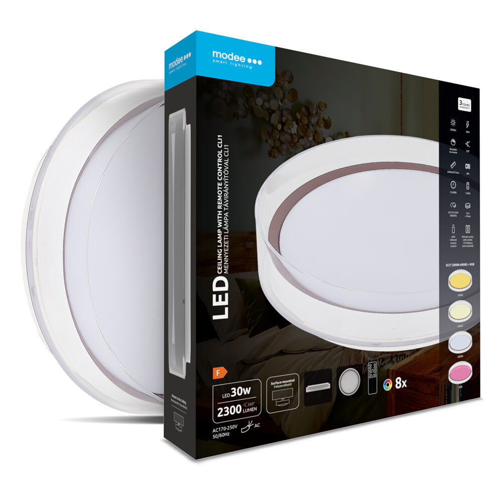 Modee Mennyezeti LED Lámpa CLI1 30W 3CCT+RGB Ø405mm távirányítóval (2300lm), 120°, CRI>80, IP20