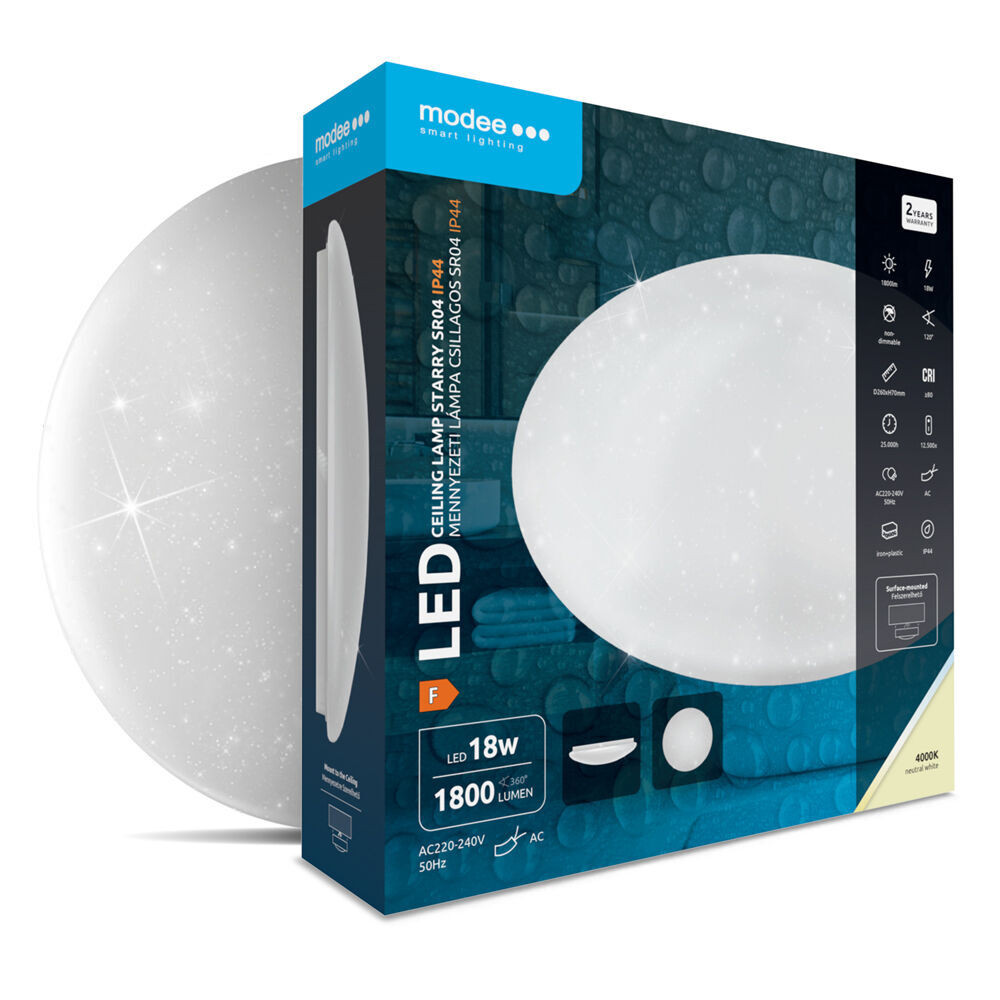 Modee Mennyezeti LED Lámpa IP44 18W 4000K Ø260x70mm Csillagos (1800lm), 120°, CRI>80, természetes fehér