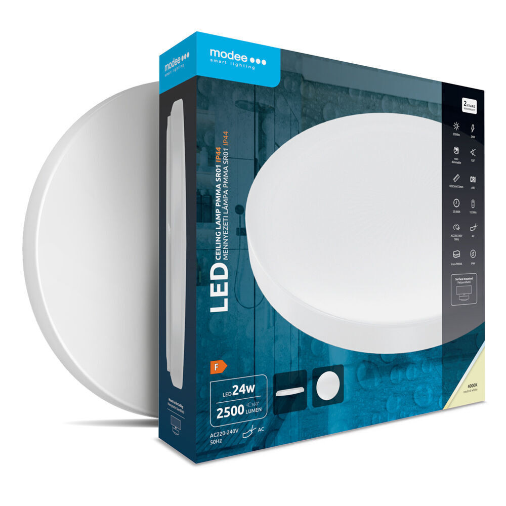 Modee Mennyezeti LED Lámpa IP44 24W 4000K Ø325x72mm PMMA (2500lm), 120°, CRI>80, természetes fehér