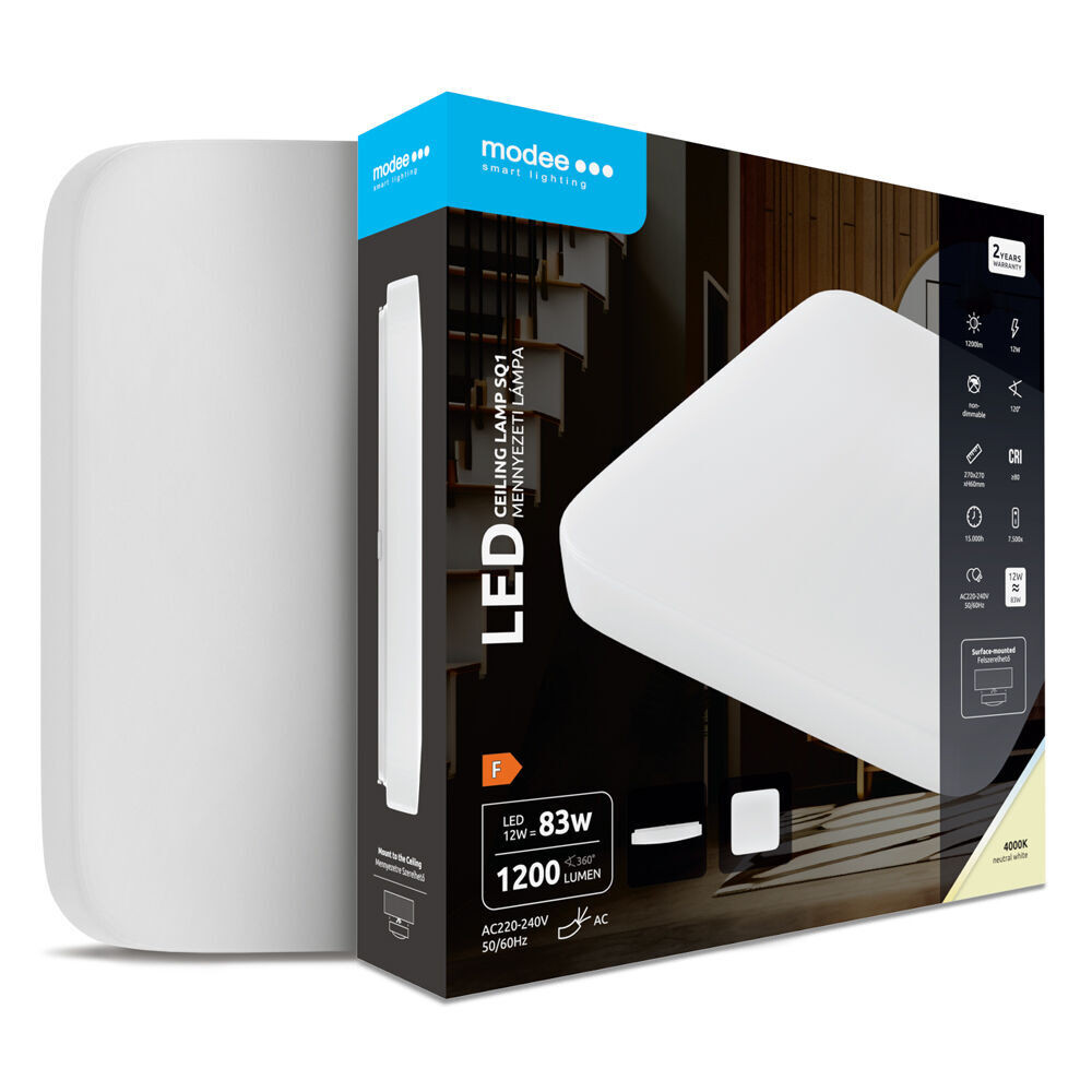 Modee Mennyezeti LED Lámpa SQ1 12W 4000K 270x270x60mm (1200lm), CRI>80, természetes fehér, IP20