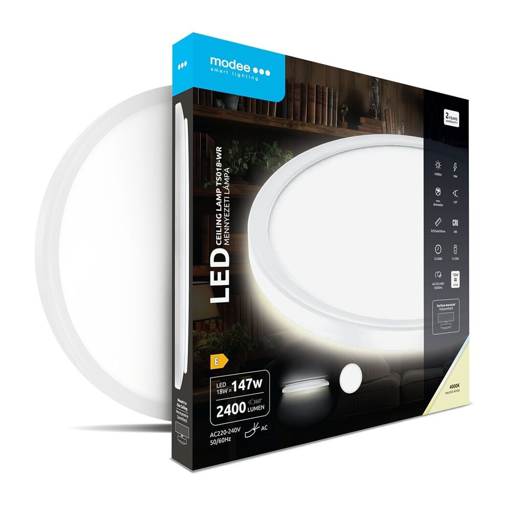 Modee Mennyezeti LED Lámpa TS018-WR Kerek 18W 4000K Ø293x28mm (2400lm), 120°, CRI>80, természetes fehér, IP20