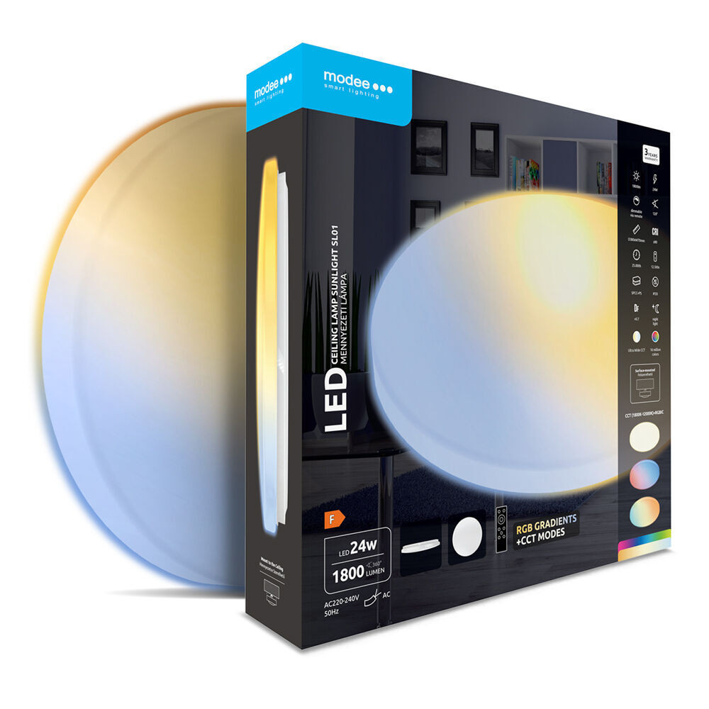 Modee Mennyezeti LED Sunlight SL01 24W CCT+RGBIC Ø380x70mm (1800lm), 120°, CRI>80, 3CCT+RGBICK, 3CCT+RGBIC, IP20