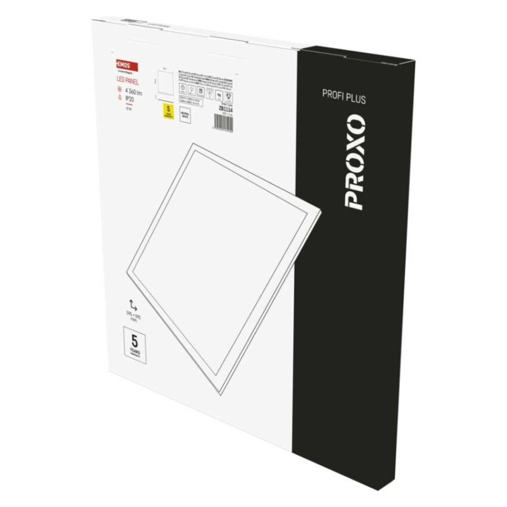 LED panel PROXO 60 × 60 cm, 10 mm, 33 W, 4360 lm, süllyesztett, semleges fehér, IP20, 4000K, 220–240V, CRI> 80, Természetes fehér, EMOS, ZB1114