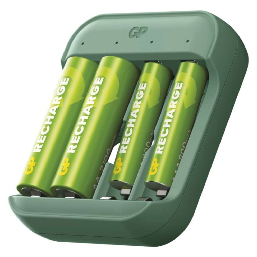 B423 akkumulátortöltő + 2× AA GP Recharge 2100 mAh + 2× AAA GP Recharge 800 mAh, B50439