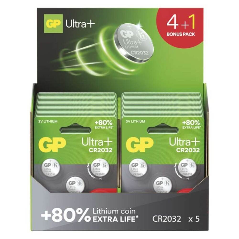 GP Ultra Plus CR2032 lítium gombelem, 200 db-os display box, 3V, B15325UP