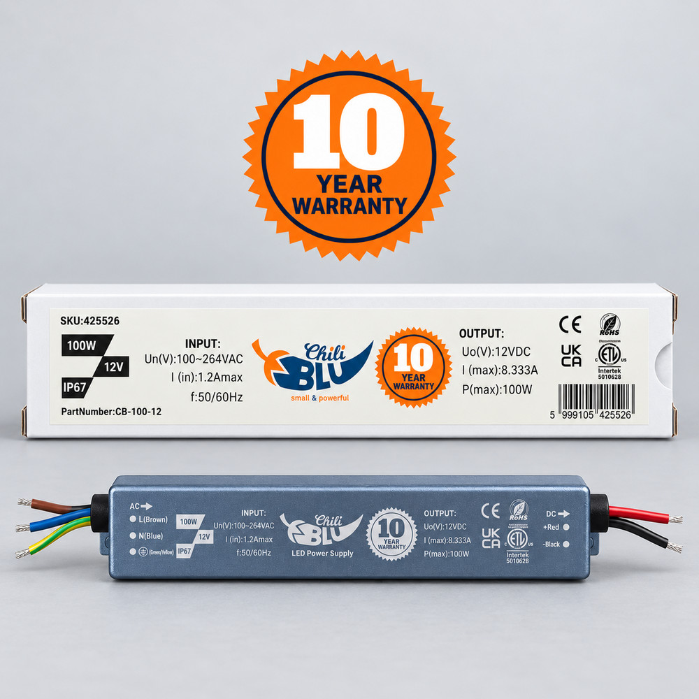 Mini LED tápegység, slim, 100 Watt, 12 Volt, 8,333 A, IP67, 10 év garancia, ChiliBlu