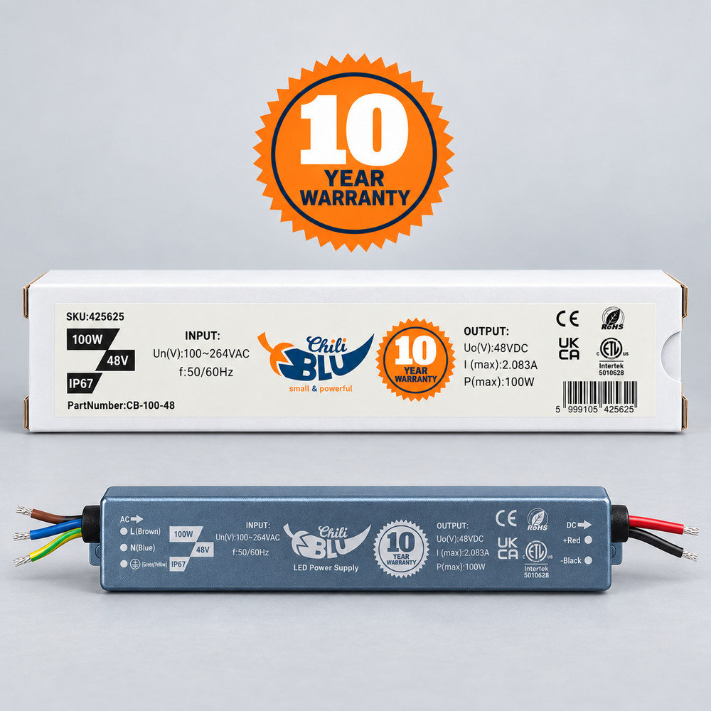 Mini LED tápegység, slim, 100 Watt, 48 Volt, 2,083 A, IP67, 10 év garancia, ChiliBlu