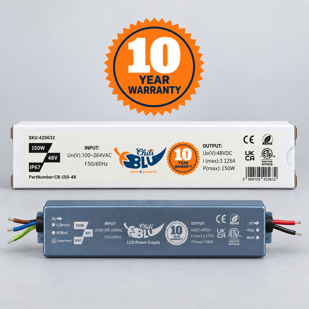 Mini LED tápegység, slim, 150 Watt, 48 Volt, 3,125 A, IP67, 10 év garancia, ChiliBlu