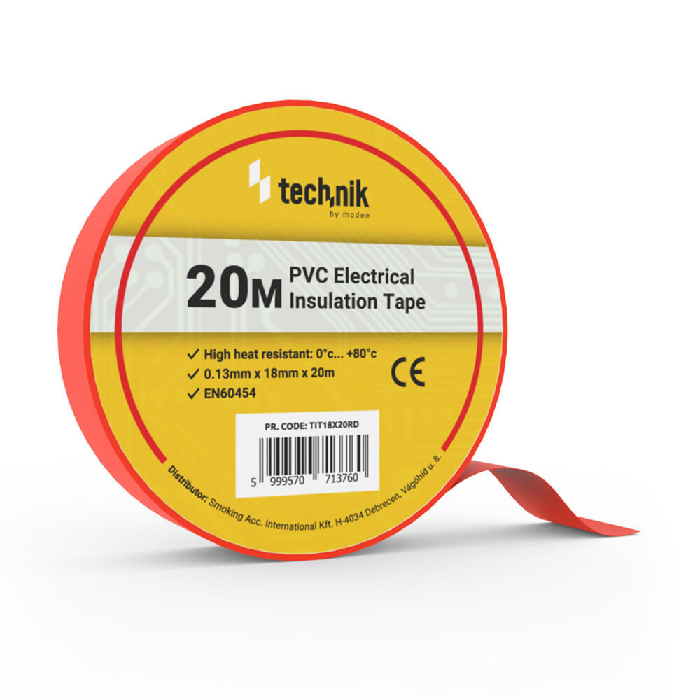 Technik - Szigetelőszalag 0,13mm x 18mm x 20m Piros, TIT18X20RD