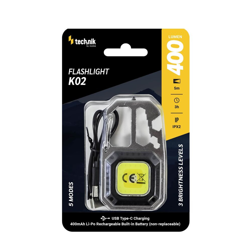 Technik Elemlámpa K02 (akkumulátoros 400mAh) COB LED, USB-C (400 lumen), IPX2, újratölthető, MT-K02