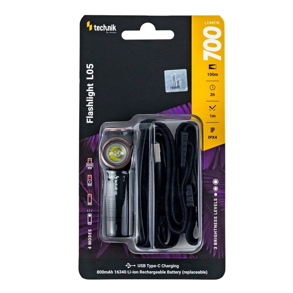 Technik Elemlámpa L05 (+1x16340 800mAh) SST20, USB-C (700 lumen), IPX4, újratölthető, MT-L05