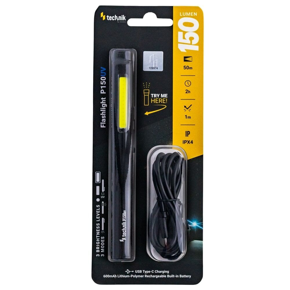 Technik Elemlámpa P150UV (akkumulátoros) LED+UV, USB-C (150 lumen), IPX4, újratölthető, MT-P150UV