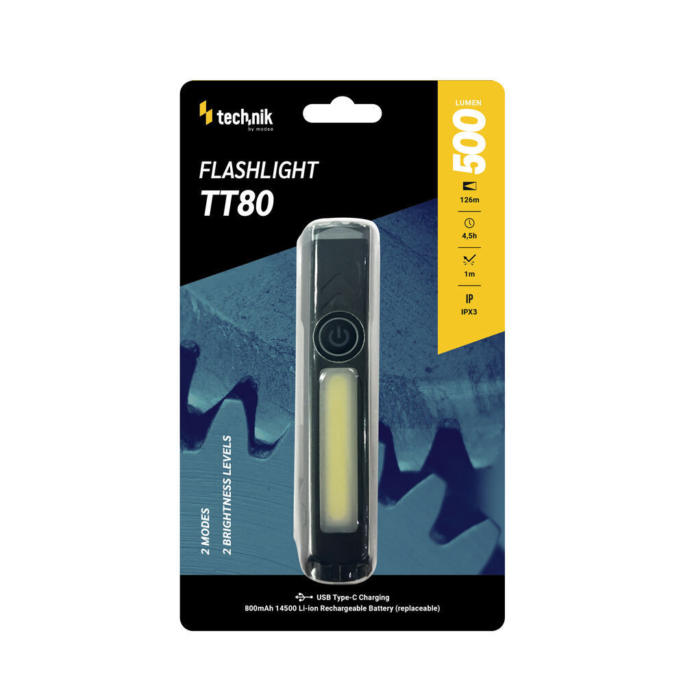 Technik Elemlámpa TT80 (akkumulátoros - 800mAh) HP, COB (500+300 lumen), IPX3, újratölthető, MT-TT80